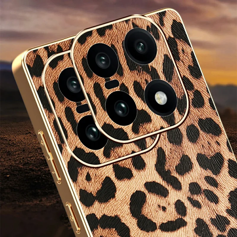 For OnePlus 15 5G Case Leopard Print PU Leather Coated PC + TPU Electroplating Phone Cover