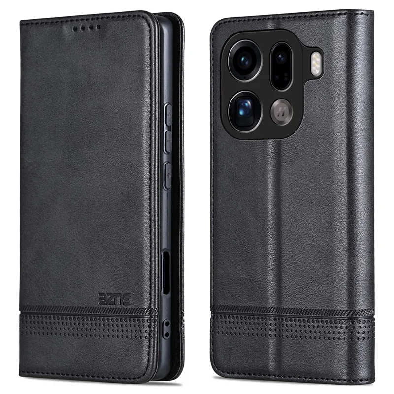 AZNS Funda para Oppo Find X9 Pro 5G Textura de Cuero de Vaca Cubierta de Cartera de Cuero PU - Negro