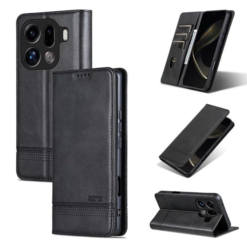 AZNS Funda para Oppo Find X9 Pro 5G Textura de Cuero de Vaca Cubierta de Cartera de Cuero PU - Negro