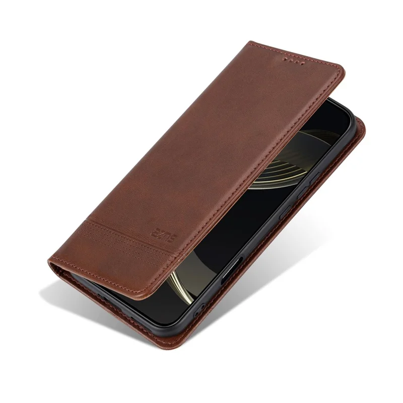 AZNS For Honor Magic8 5G Funda de Cartera de Cuero de Vaca con Textura PU - Café