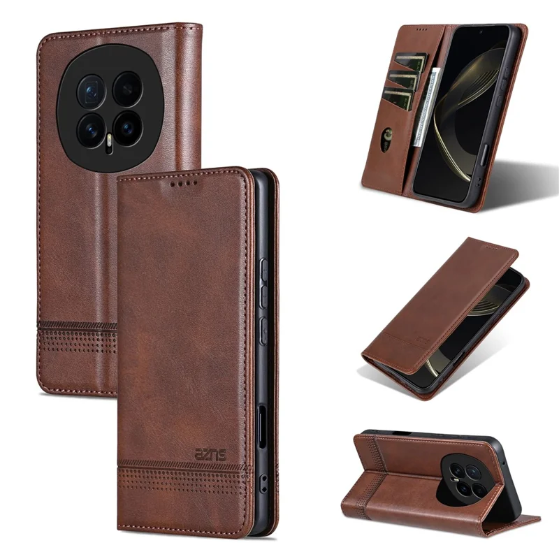 AZNS For Honor Magic8 5G Funda de Cartera de Cuero de Vaca con Textura PU - Café