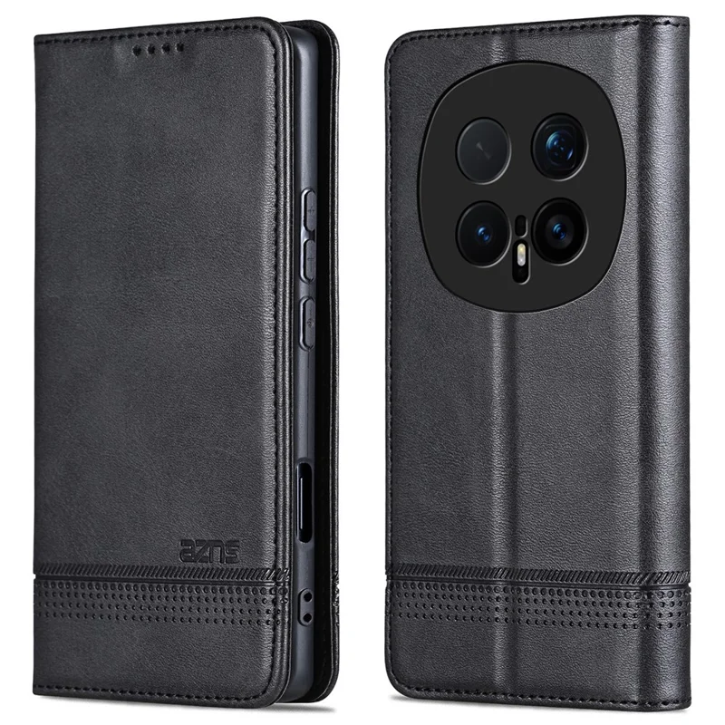 AZNS لجهاز Honor Magic8 Pro 5G غطاء جلد صناعي بملمس جلد البقر مع محفظة - أسود