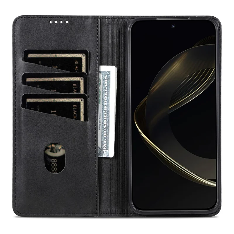 AZNS لجهاز Honor Magic8 Pro 5G غطاء جلد صناعي بملمس جلد البقر مع محفظة - أسود