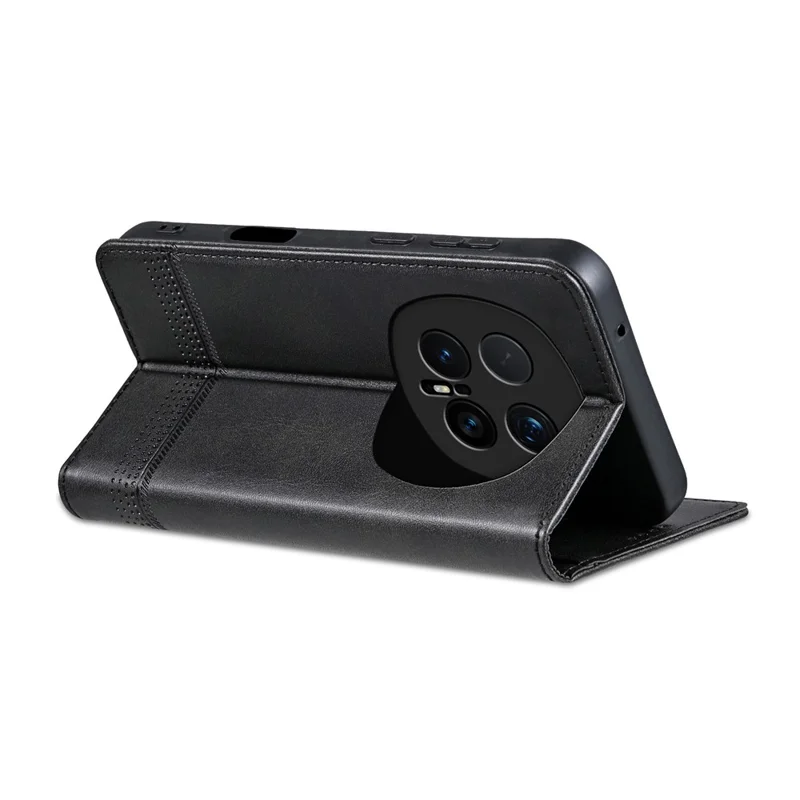 AZNS لجهاز Honor Magic8 Pro 5G غطاء جلد صناعي بملمس جلد البقر مع محفظة - أسود