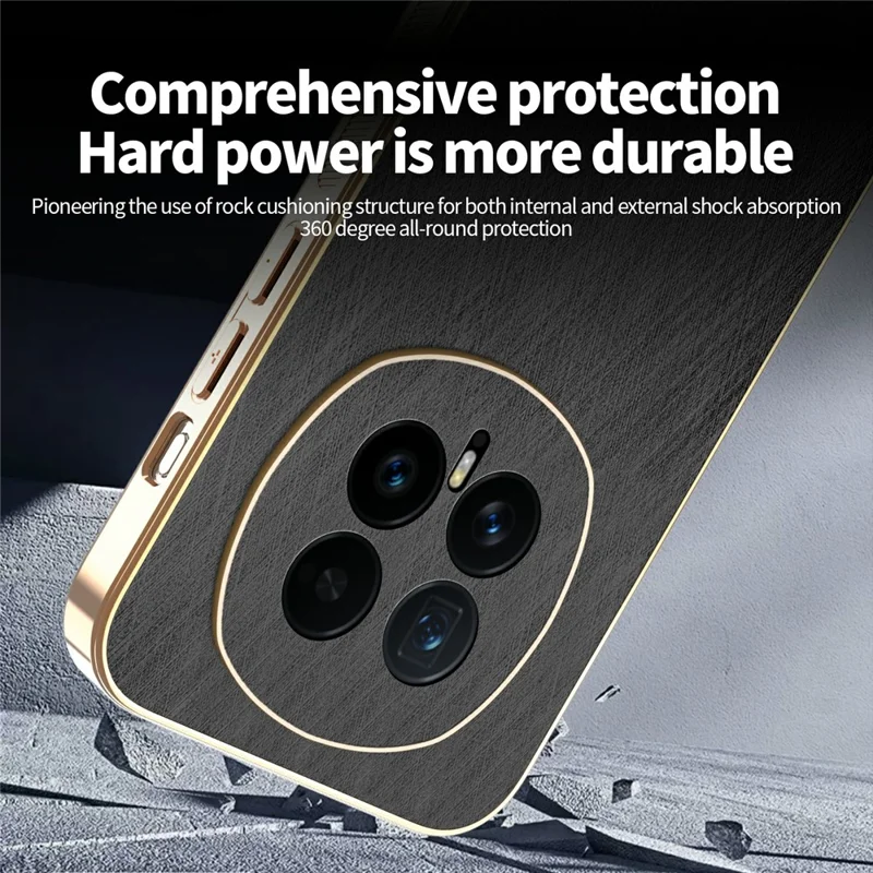 KADEM For Honor Magic8 5G Case Electroplating Silk Texture PU + TPU Phone Back Cover - Black