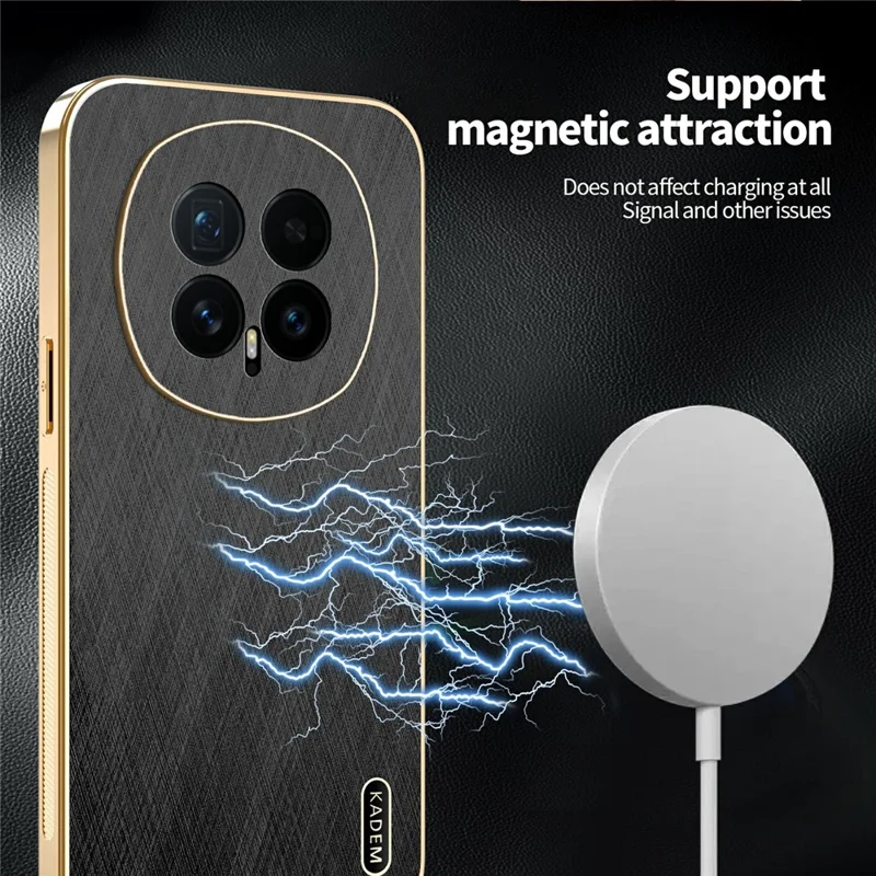 KADEM For Honor Magic8 5G Case Electroplating Silk Texture PU + TPU Phone Back Cover - Black