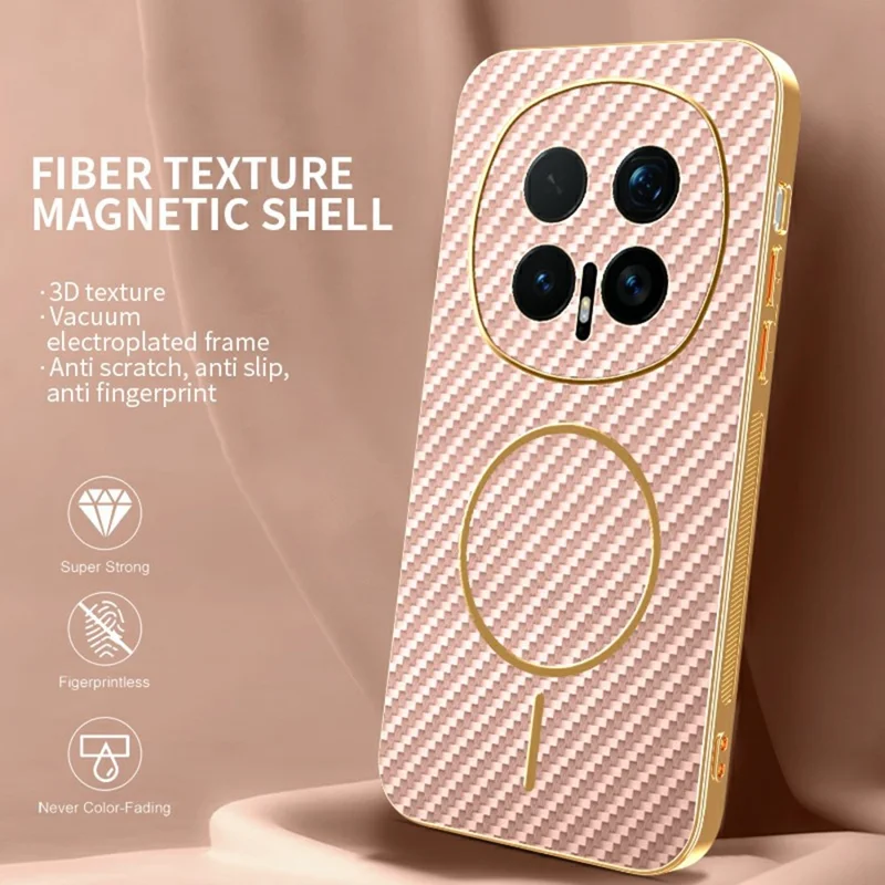 Чехол для Honor Magic8 Pro 5G с текстурой углеродного волокна, электролитический TPU задняя крышка - Розовый