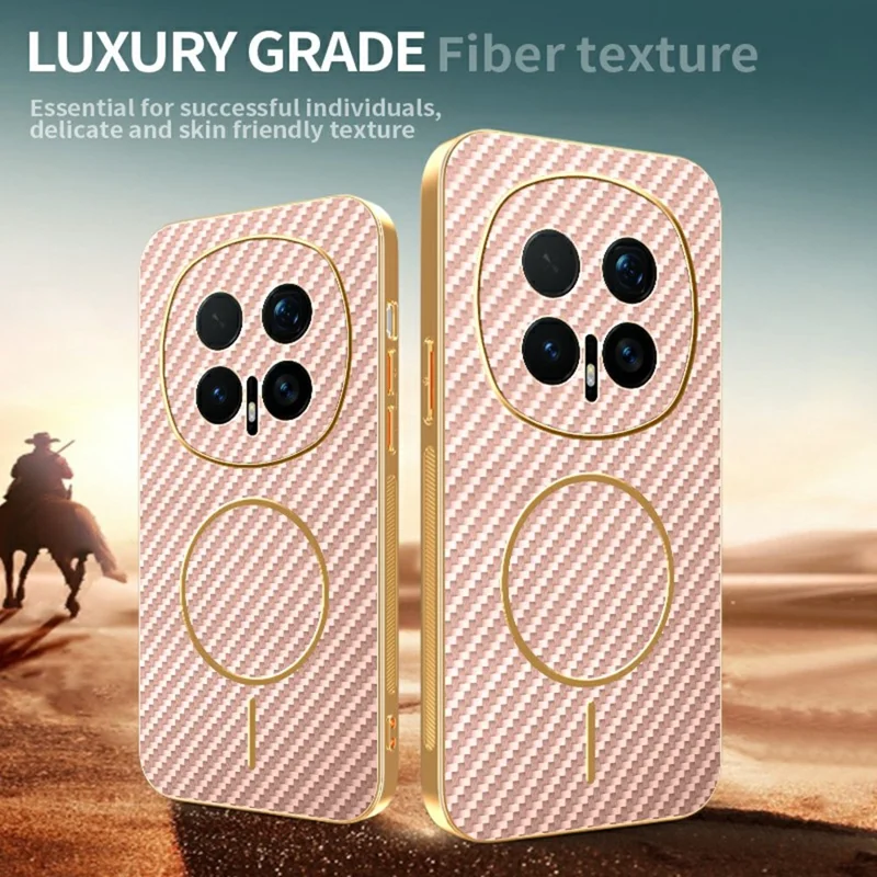 Чехол для Honor Magic8 Pro 5G с текстурой углеродного волокна, электролитический TPU задняя крышка - Розовый