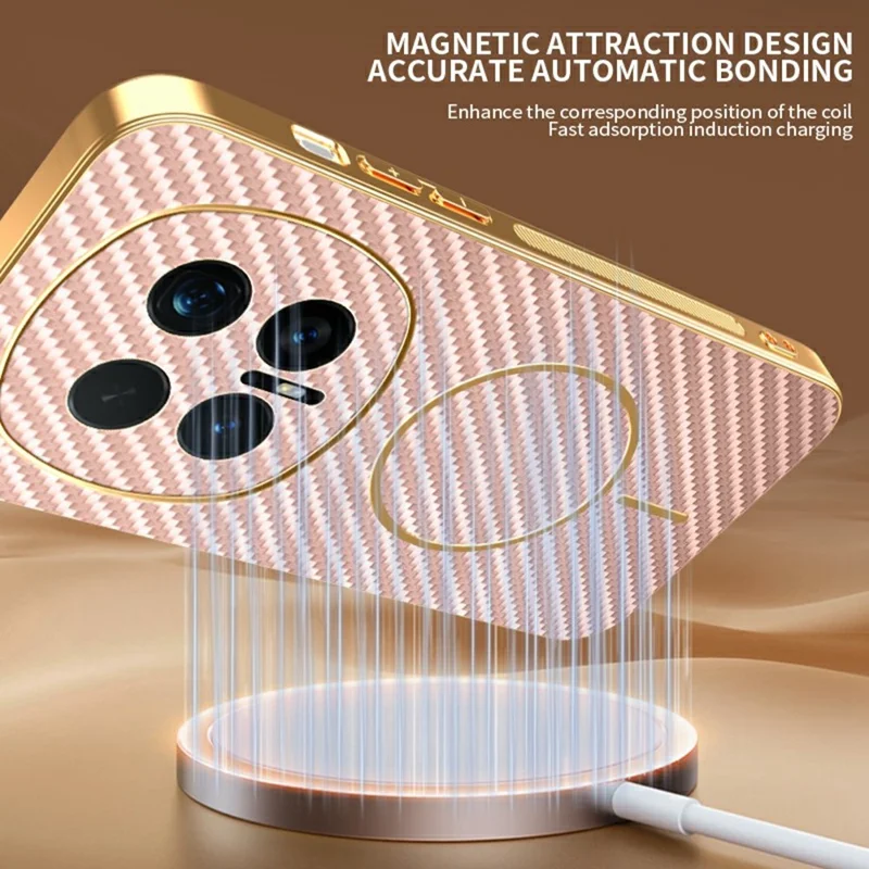 Чехол для Honor Magic8 Pro 5G с текстурой углеродного волокна, электролитический TPU задняя крышка - Розовый