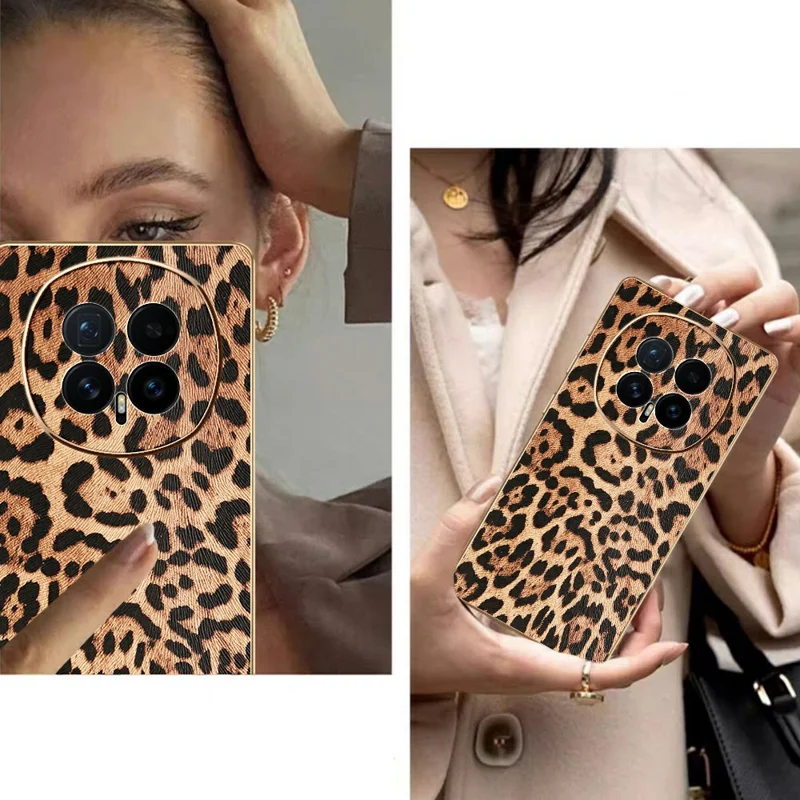 For Honor Magic8 5G Case Leopard Print PU Leather Coated PC + TPU Electroplating Phone Cover