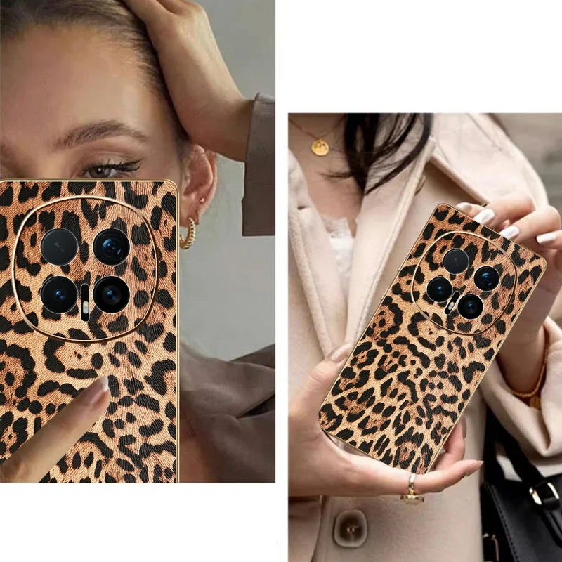 For Honor Magic8 Pro 5G Case Leopard Print PU Leather Coated PC + TPU Electroplating Phone Cover