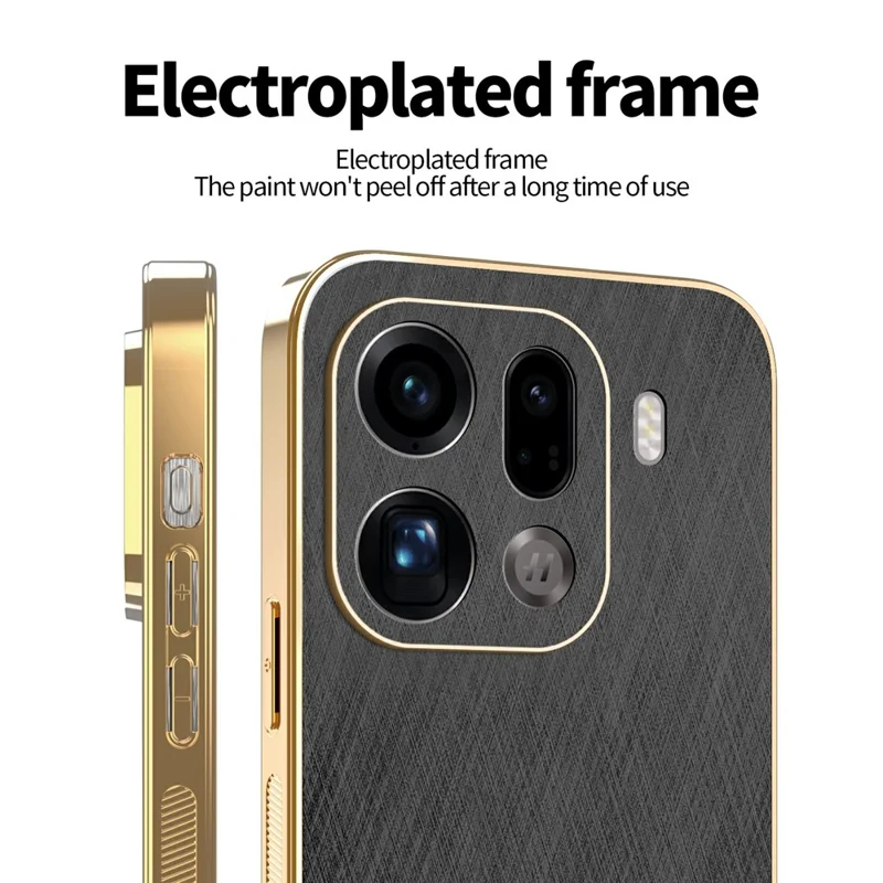 KADEM For Oppo Find X9 Pro 5G Case Electroplating Silk Texture PU + TPU Phone Back Cover - Black