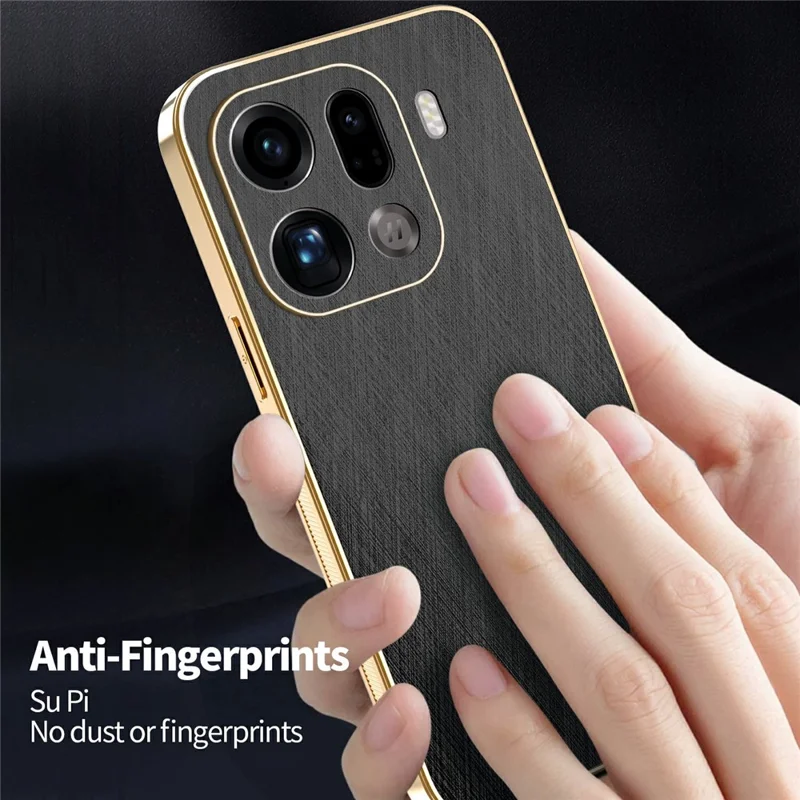 KADEM For Oppo Find X9 Pro 5G Case Electroplating Silk Texture PU + TPU Phone Back Cover - Black