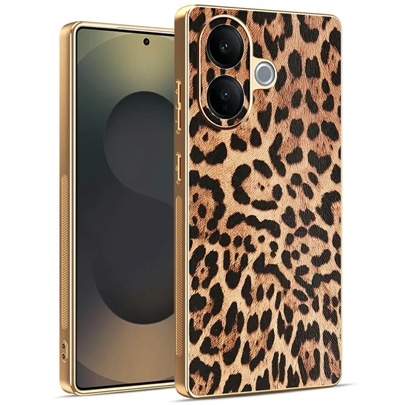 Per vivo V60 Lite 4G / 5G Custodia Stampa Leopardo Rivestimento in Pelle PU PC + Custodia per Telefono Placcatura Elettrolitica TPU