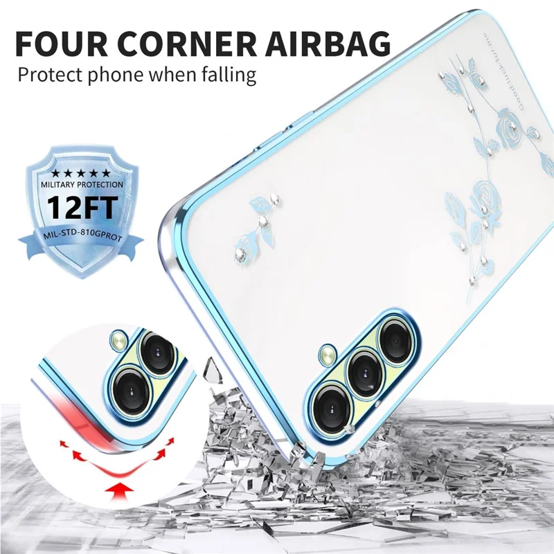 KADEM voor Samsung Galaxy S25 FE hoesje met bloemensteentjesdecoratie van TPU - Blauw