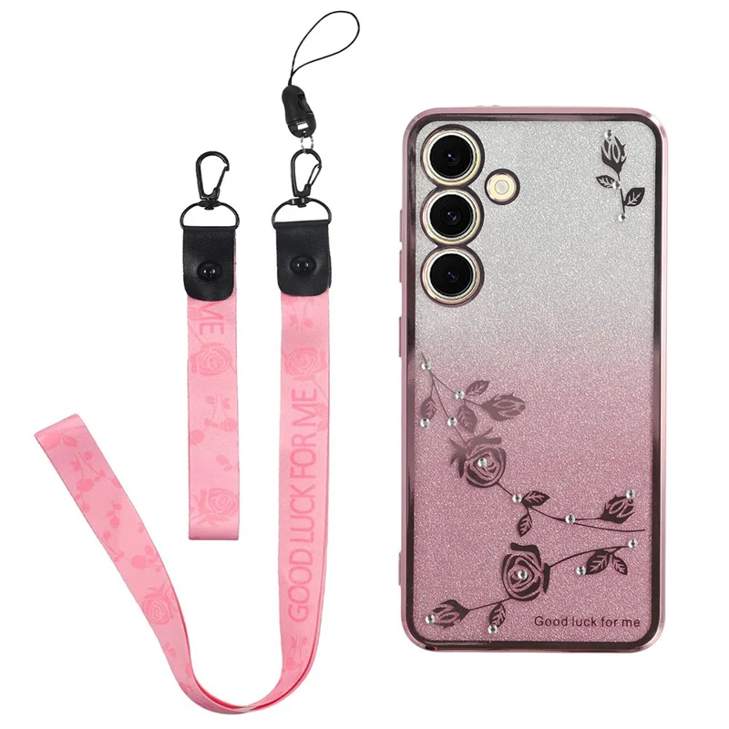 KADEM For Samsung	Galaxy S25 FE Case Flower Pattern TPU Gradient Phone Cover with Lanyards - Rose Gold