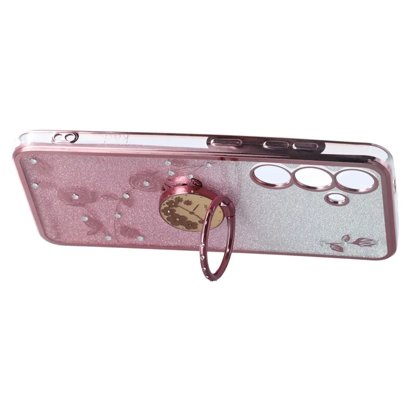 Capa KADEM para Samsung Galaxy S25 FE com Suporte de Anel, Capa de Telefone TPU com Flores, Glitter Degradê - Ouro Rosa