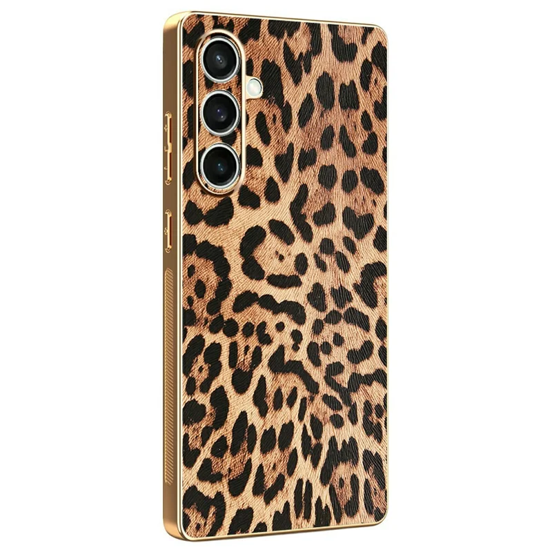 Samsung Galaxy S25 FE Hülle Leopardenmuster PU-Leder beschichtet PC + TPU Galvanisierung Handyhülle