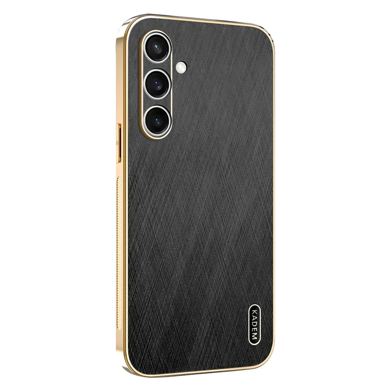 KADEM For Samsung Galaxy S26 Case Electroplating Silk Texture PU + TPU Phone Back Cover - Black