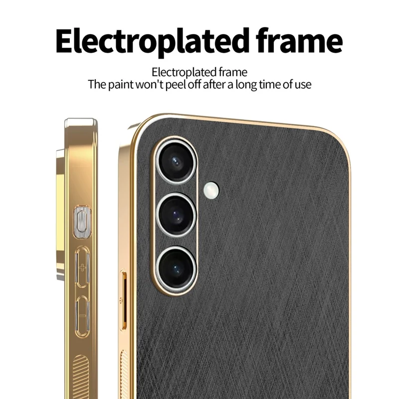 KADEM For Samsung Galaxy S26 Case Electroplating Silk Texture PU + TPU Phone Back Cover - Black