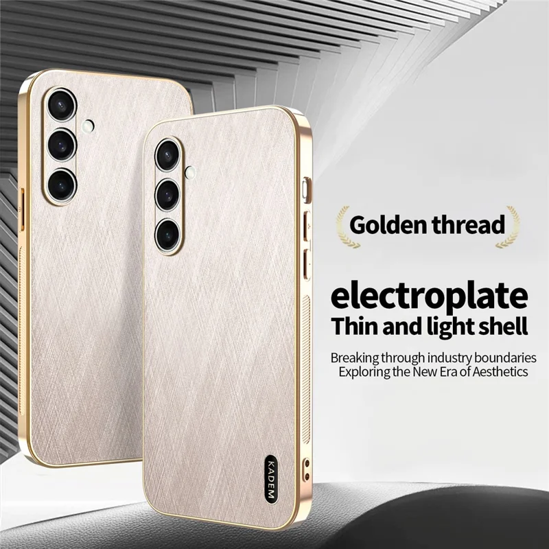 KADEM For Samsung Galaxy S26 Case Electroplating Silk Texture PU + TPU Phone Back Cover - Gold