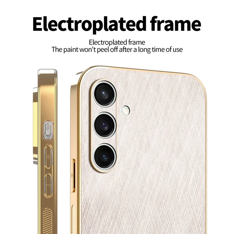KADEM For Samsung Galaxy S26 Case Electroplating Silk Texture PU + TPU Phone Back Cover - Gold