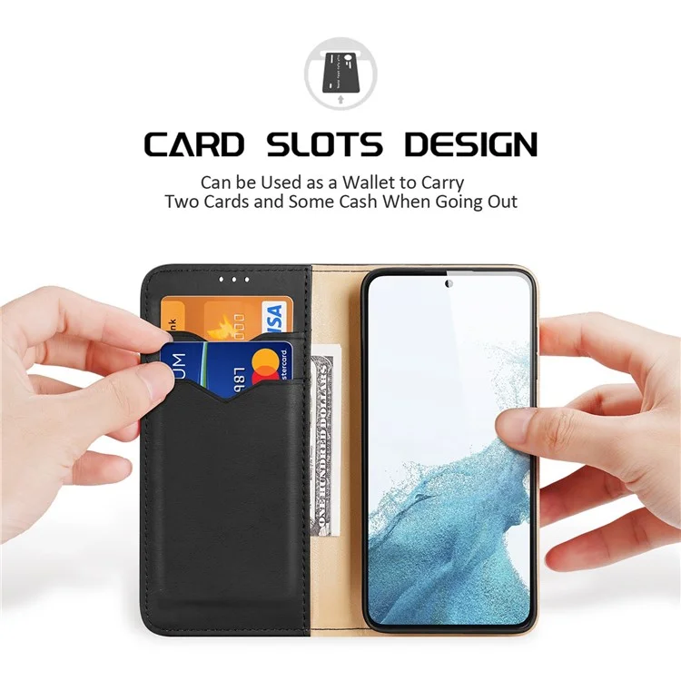 Кейс DUX DUCIS Hivo Series с защитой от ударов для Samsung Galaxy S23+ Кошелек Чехол для телефона с блокировкой RFID Настоящая кожаная складная обложка - Черный