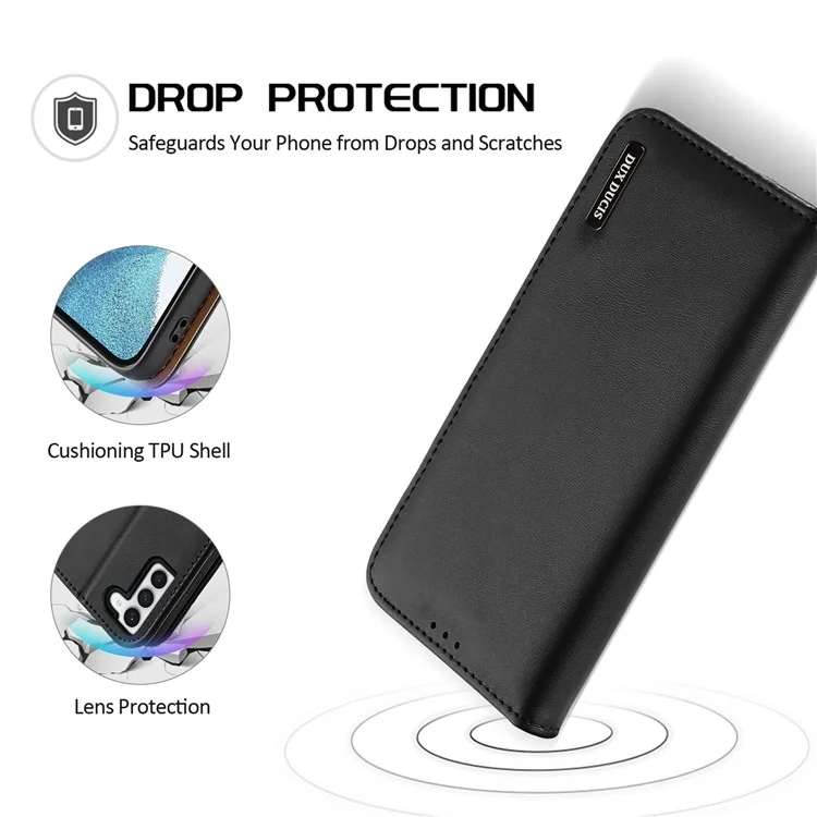 Кейс DUX DUCIS Hivo Series с защитой от ударов для Samsung Galaxy S23+ Кошелек Чехол для телефона с блокировкой RFID Настоящая кожаная складная обложка - Черный