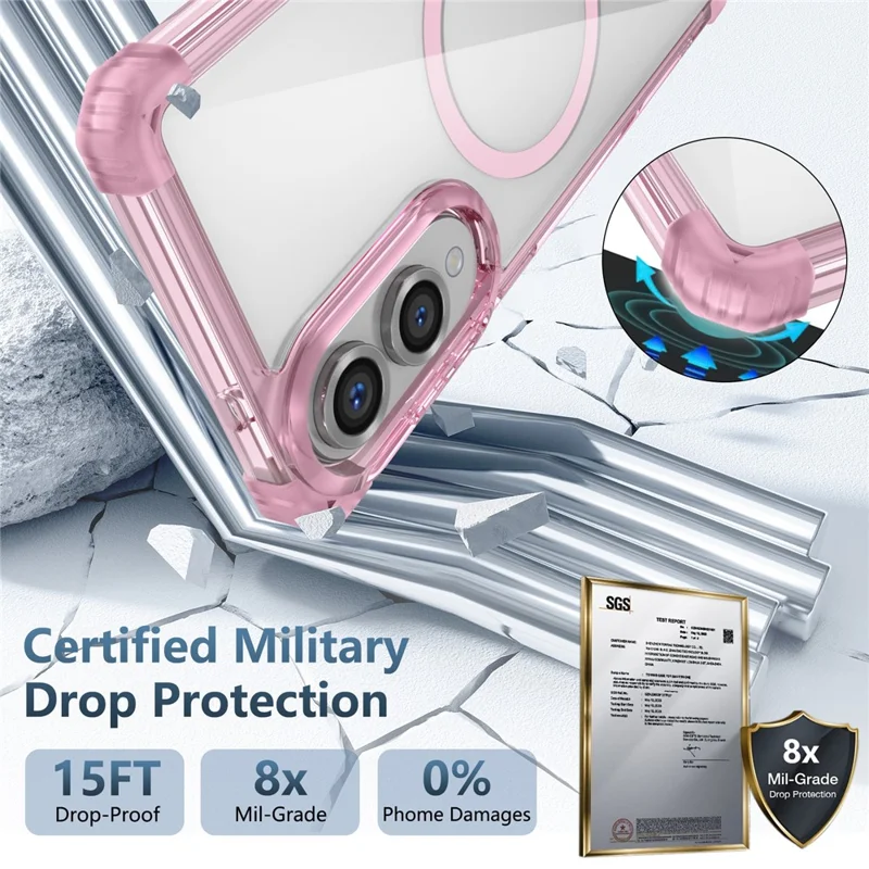 Étui Samsung Galaxy S25 Edge Compatible avec Magsafe TPU + Coque de Téléphone PC Transparente - Rose Transparent