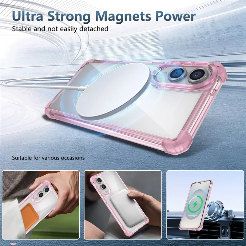 Étui Samsung Galaxy S25 Edge Compatible avec Magsafe TPU + Coque de Téléphone PC Transparente - Rose Transparent