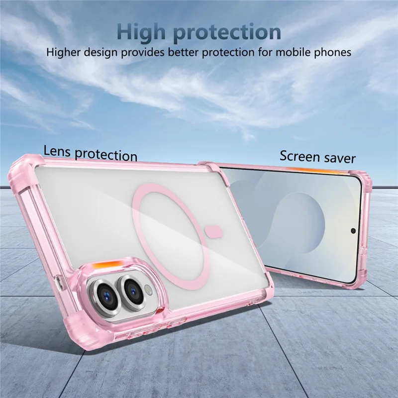 Étui Samsung Galaxy S25 Edge Compatible avec Magsafe TPU + Coque de Téléphone PC Transparente - Rose Transparent