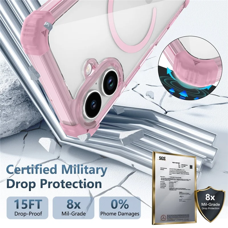 Capa para iPhone 17 Compatível com Magsafe TPU + Capa de Telefone Transparente de PC - Rosa Transparente