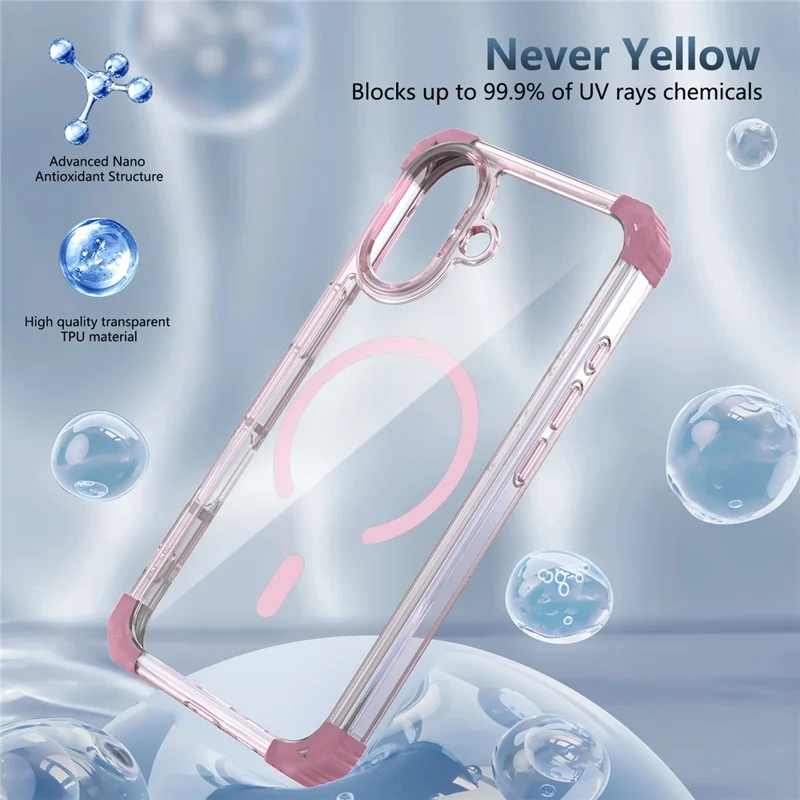 Capa para iPhone 17 Compatível com Magsafe TPU + Capa de Telefone Transparente de PC - Rosa Transparente