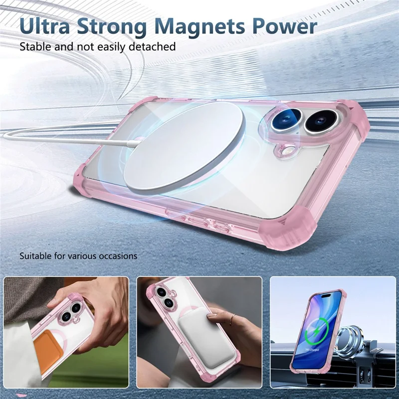 Capa para iPhone 17 Compatível com Magsafe TPU + Capa de Telefone Transparente de PC - Rosa Transparente