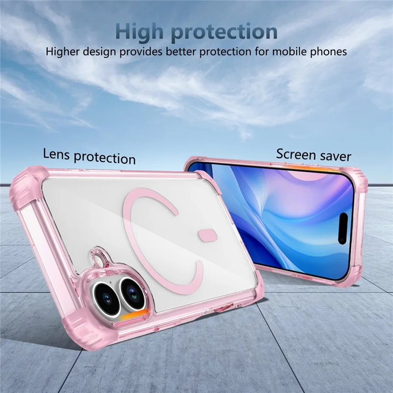 Capa para iPhone 17 Compatível com Magsafe TPU + Capa de Telefone Transparente de PC - Rosa Transparente