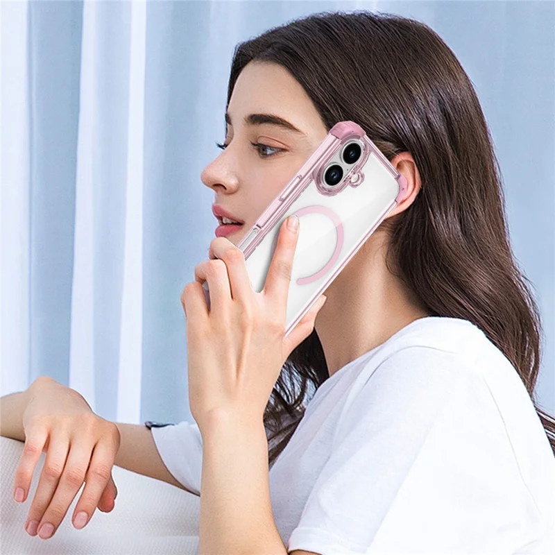 Capa para iPhone 17 Compatível com Magsafe TPU + Capa de Telefone Transparente de PC - Rosa Transparente