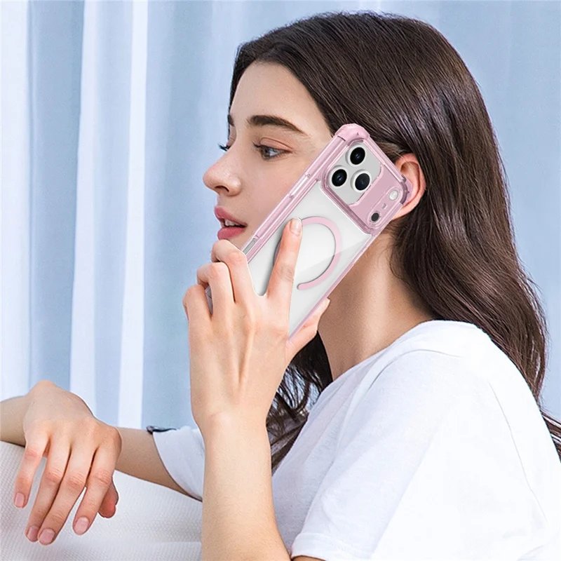 Custodia per iPhone 17 Pro Compatibile con Magsafe TPU + PC Cover Telefono Trasparente - Rosa Trasparente