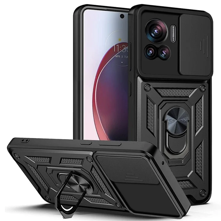 PC + TPU Handyhülle für Motorola Moto X30 Pro 5G / Edge 30 Ultra 5G mit Ringhalterung, Standfunktion und Kameraschutz - Schwarz