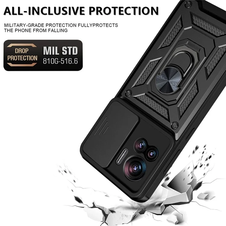 PC + TPU Handyhülle für Motorola Moto X30 Pro 5G / Edge 30 Ultra 5G mit Ringhalterung, Standfunktion und Kameraschutz - Schwarz