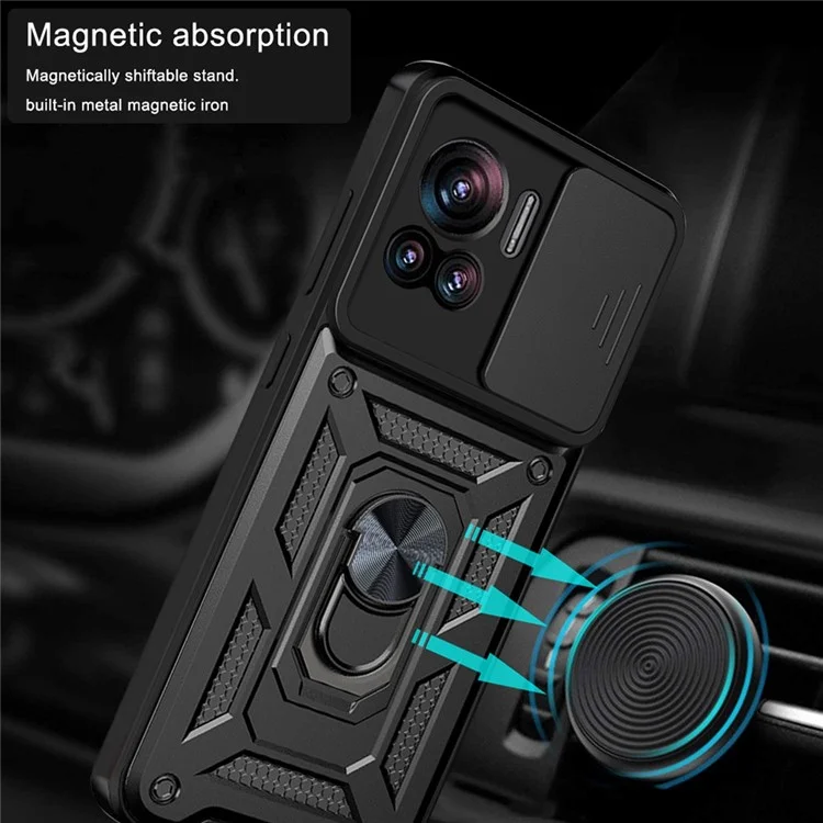 PC + TPU Handyhülle für Motorola Moto X30 Pro 5G / Edge 30 Ultra 5G mit Ringhalterung, Standfunktion und Kameraschutz - Schwarz