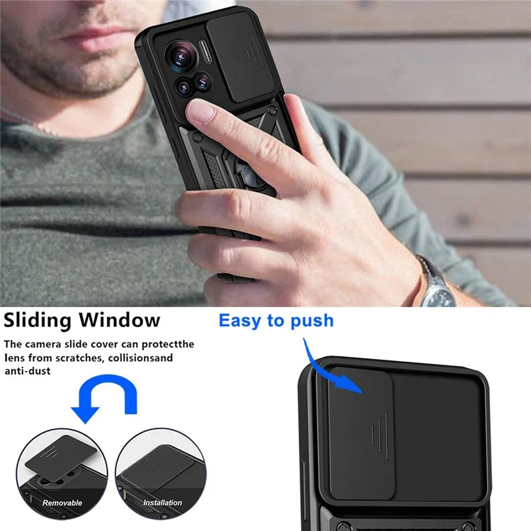 PC + TPU Handyhülle für Motorola Moto X30 Pro 5G / Edge 30 Ultra 5G mit Ringhalterung, Standfunktion und Kameraschutz - Schwarz