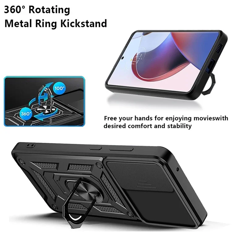 PC + TPU Handyhülle für Motorola Moto X30 Pro 5G / Edge 30 Ultra 5G mit Ringhalterung, Standfunktion und Kameraschutz - Schwarz