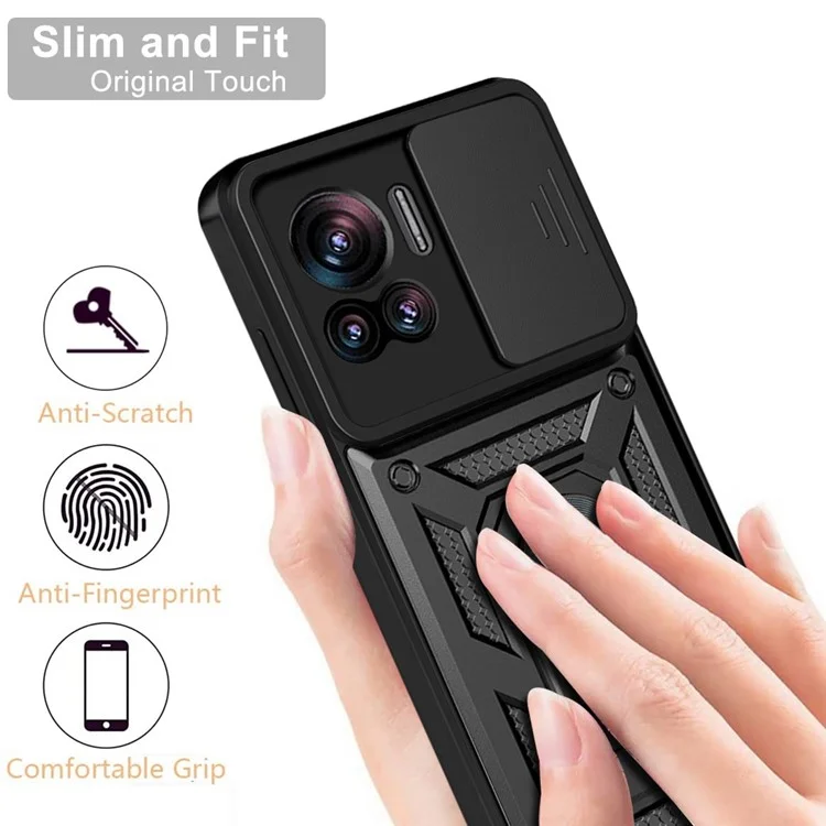 PC + TPU Handyhülle für Motorola Moto X30 Pro 5G / Edge 30 Ultra 5G mit Ringhalterung, Standfunktion und Kameraschutz - Schwarz