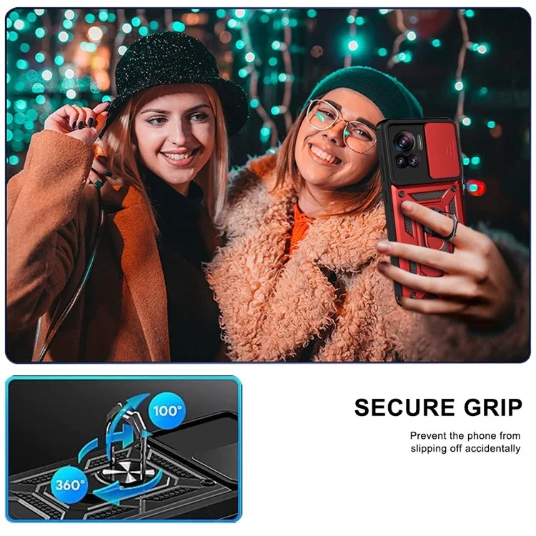 PC + TPU Handyhülle für Motorola Moto X30 Pro 5G / Edge 30 Ultra 5G mit Ringhalterung, Standfunktion und Kameraschutz - Schwarz