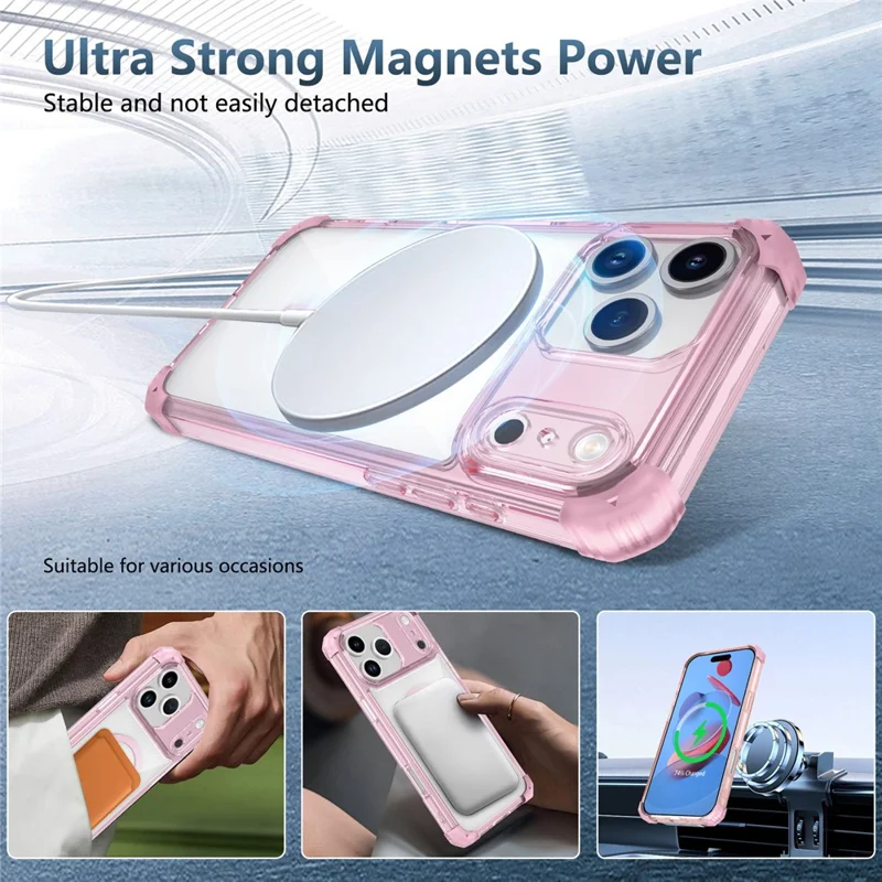 Custodia iPhone 17 Pro Max Compatibile con Magsafe TPU + PC Trasparente - Rosa Trasparente