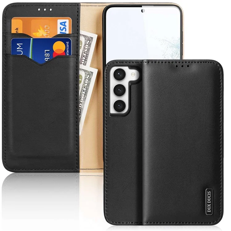 Custodia protettiva DUX DUCIS Hivo Series per Samsung Galaxy S23 Custodia in pelle vera con blocco RFID Folio Flip Cover con portafoglio / supporto - Nero