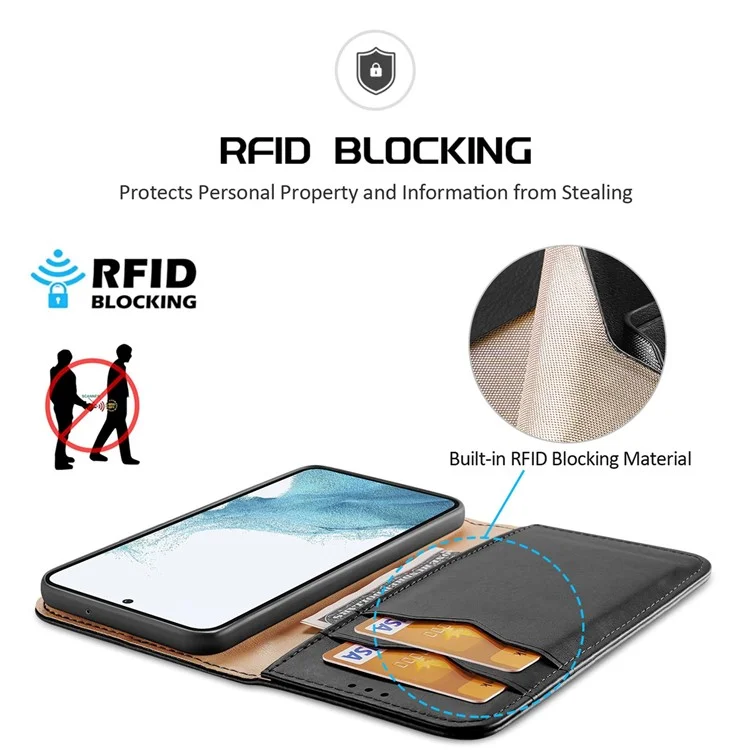 Custodia protettiva DUX DUCIS Hivo Series per Samsung Galaxy S23 Custodia in pelle vera con blocco RFID Folio Flip Cover con portafoglio / supporto - Nero