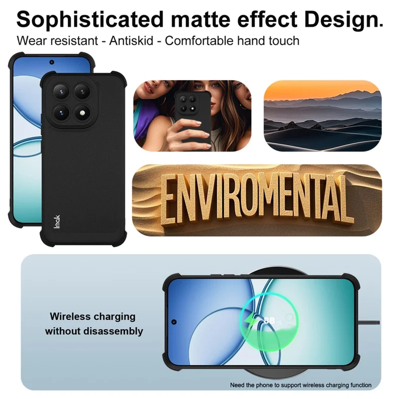 IMAK Obudowa na Xiaomi 15T, pokrowiec TPU, ochrona przeciwudarowa z systemem airbag - Matowa Czerni