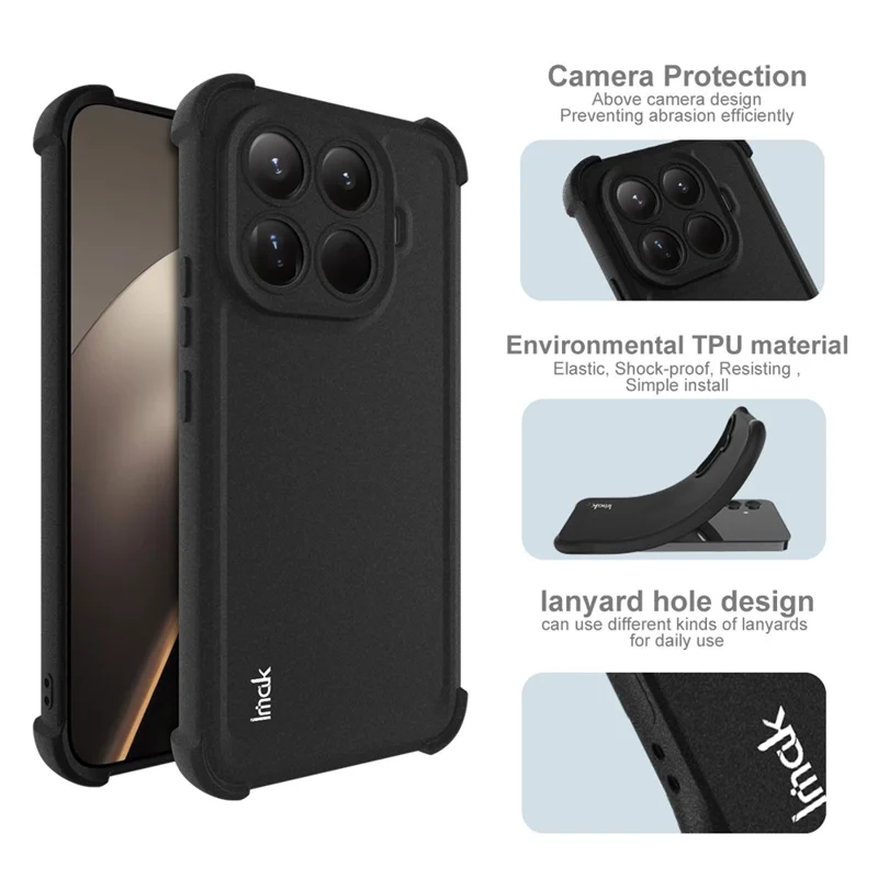 IMAK Para Xiaomi 15T Pro Capa TPU Capa de Telefone Airbag Proteção à Prova de Choque - Preto Fosco