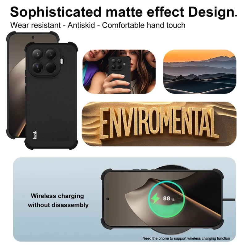 IMAK Para Xiaomi 15T Pro Capa TPU Capa de Telefone Airbag Proteção à Prova de Choque - Preto Fosco